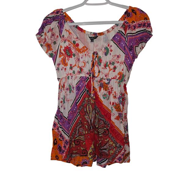 Chaudry KC Bohemian Paisley Cap Sleeve Waist Slimming Blouse Size Small - Picture 1 of 5
